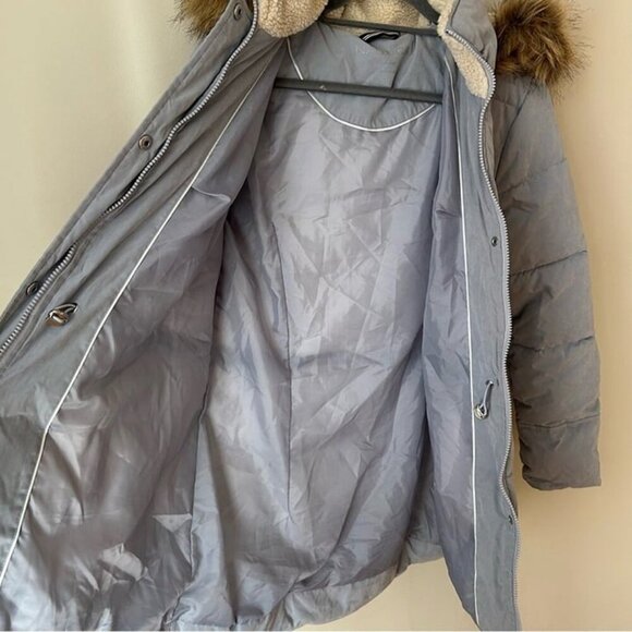 NWOT Nautica Women's Light Dusty Blue Fur-Trimmed Parka Puffer Jacket Medium - Picture 6 of 9